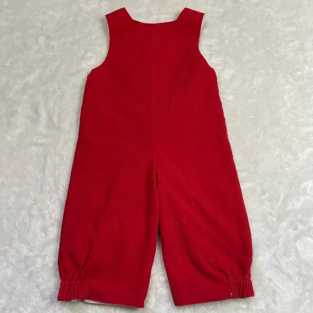 Castles & Crowns Santa Train Longalls‎ Baby 6-9M Cotton Red Corduroy Overalls